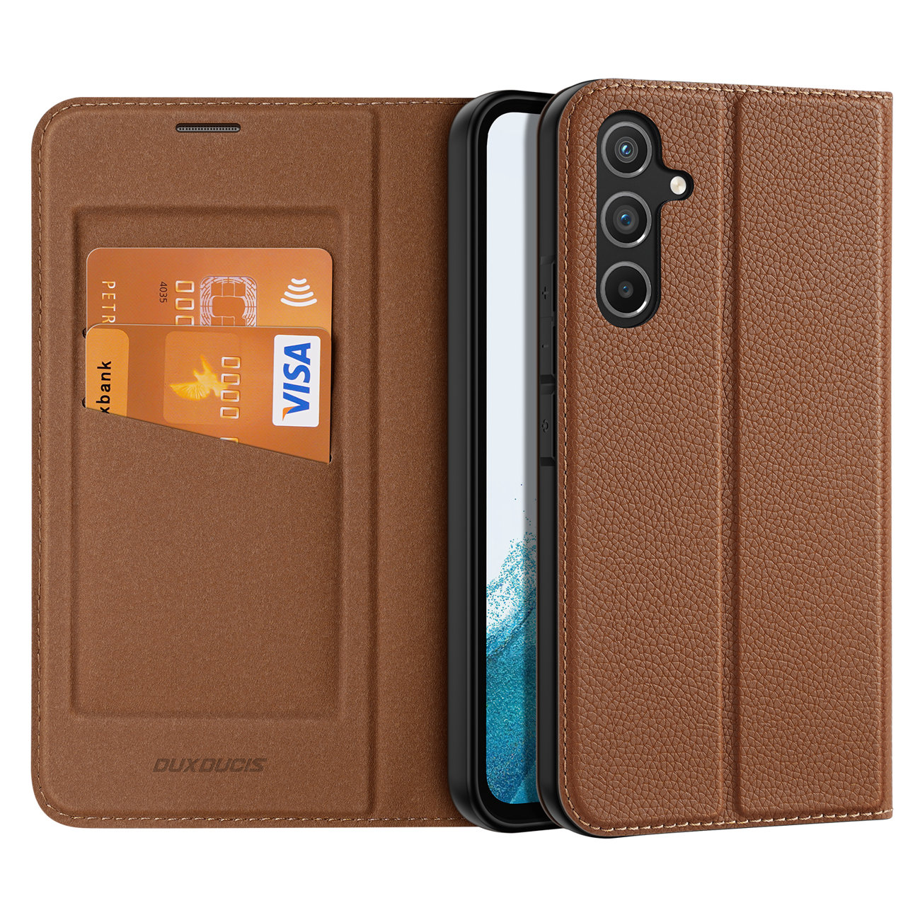 Puzdro Dux Ducis Skin X2 pro Samsung Galaxy A54 5G flip cover stojánek na peněženku hnedé