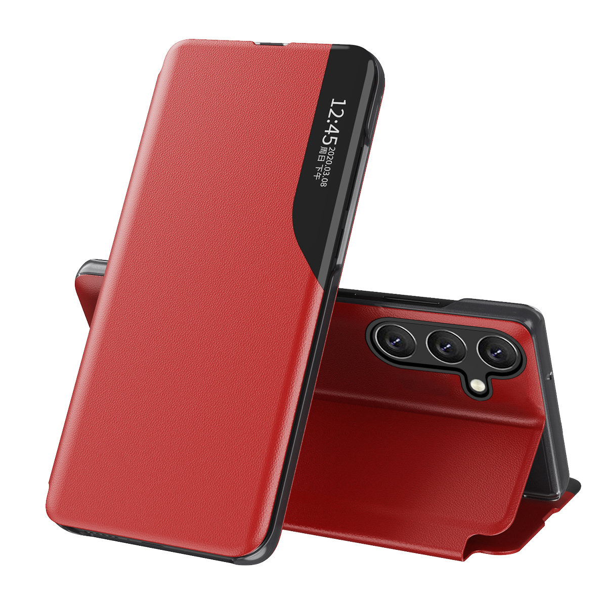 Kryt Eco koža View Case pro Samsung Galaxy A54 5G s odklápěcím stojánkem červený